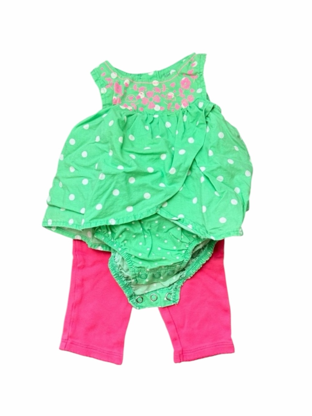Just One You Carters Green Polka Dot Floral Top Pink Leggings Set 3M